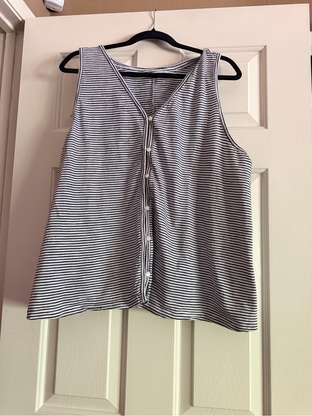 Lands' End Black & White Striped Button-Front Tank